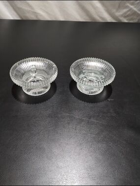 Set of 2 Indiana Glass Company Ribbed Clear Glass Wide Candle Holders